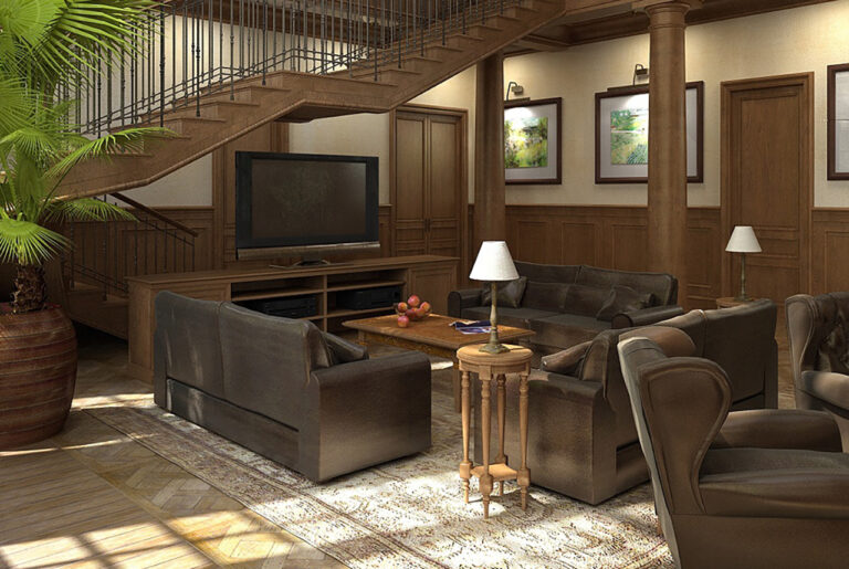 Серо-бежевые оттенки в интерьере классической гостиной