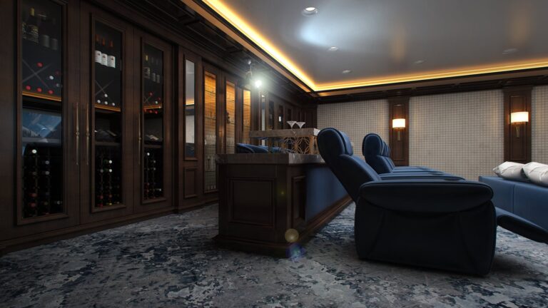 Домашний кинозал с барной стойкой