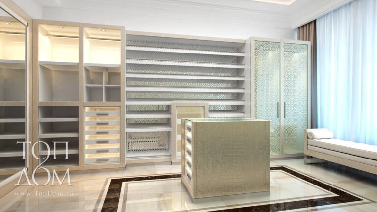 Оригинальная мебель под кожу крокодила в гардеробной