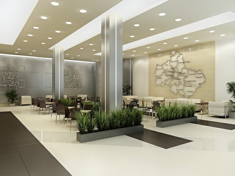 Светлые тона в оформлении кафе офисного центра