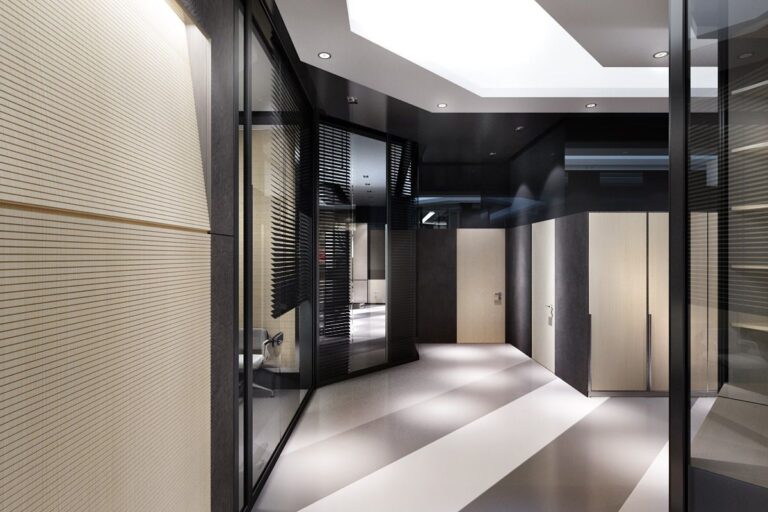 Офисный интерьер фойе в бежевом цвете