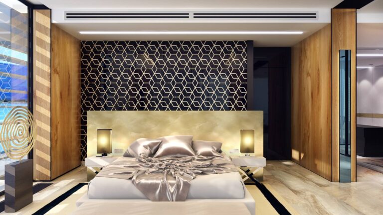 Спальня в сочетании коричневой и бежево-золотой цветовой гаммы