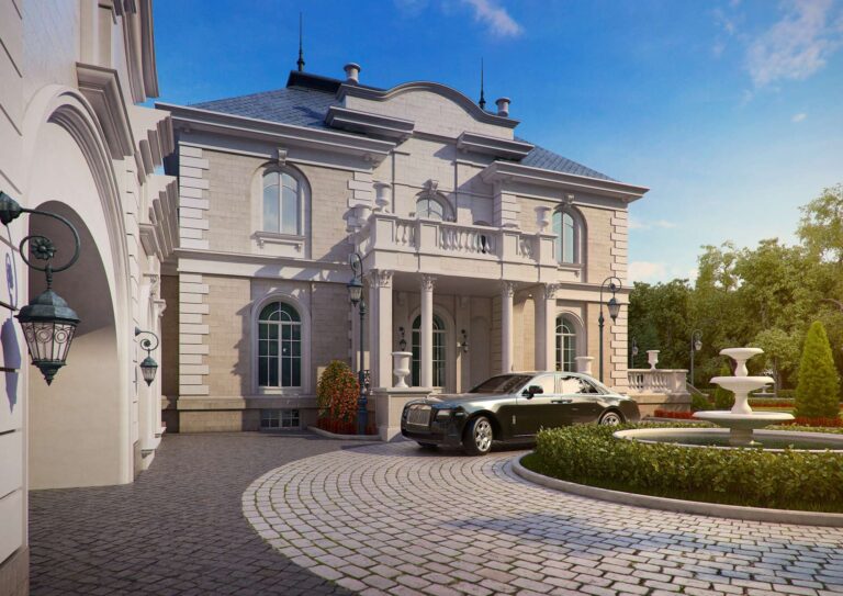 Автомобильная парковка из серой каменной плитки