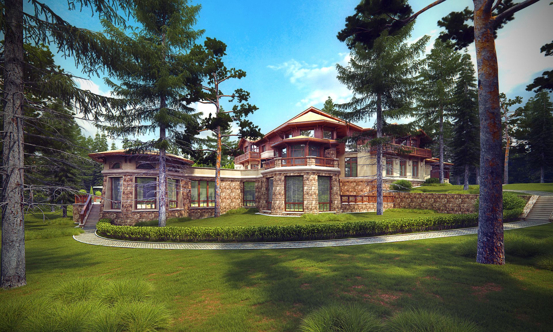 Облицовка фасада дома камнем – дом в стиле кантри