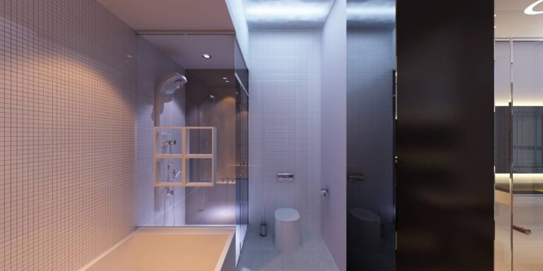 Точечные потолочные светильники в дизайне небольшого санузла