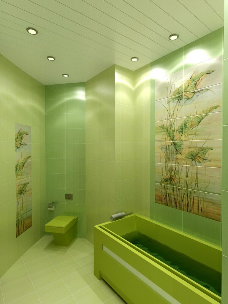 Оформление ванной комнаты с фотокартинами на стенах