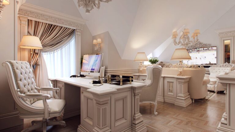 Место для отдыха и рабочий кабинет в интерьере мансарды