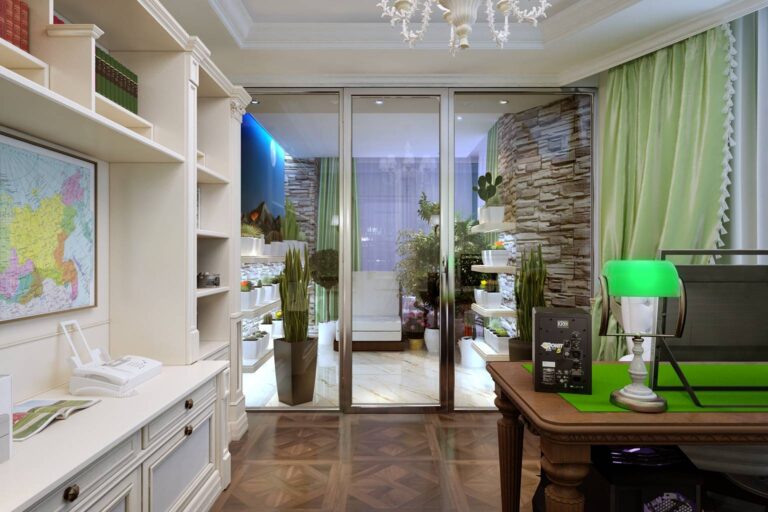 Фото интерьера кабинета в зеленых оттенках