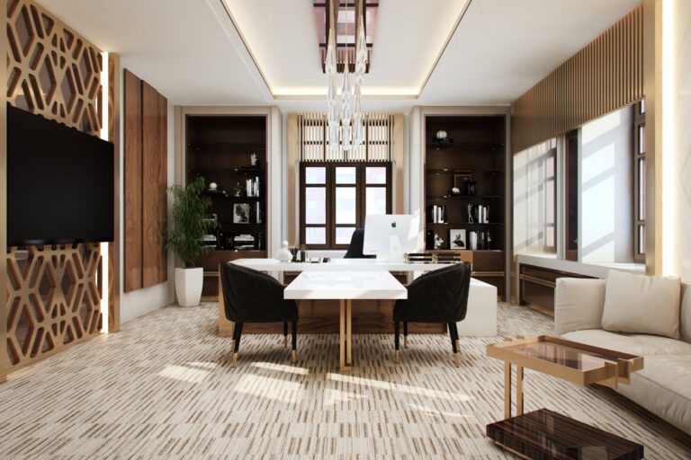 Дизайн кабинета в офисе в натуральной гамме