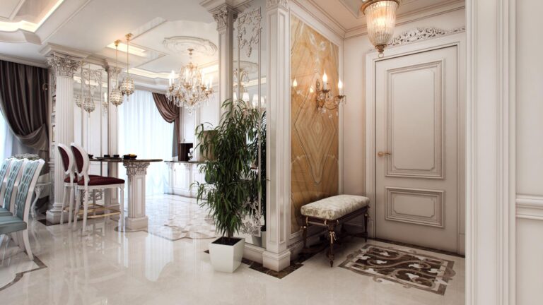 Пастельная цветовая гамма в дизайне классического холла