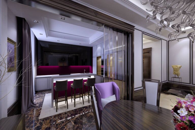 Яркий бордовый цвет в интерьере кухни