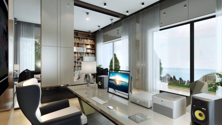 Панорамные окна в интерьере рабочего кабинета