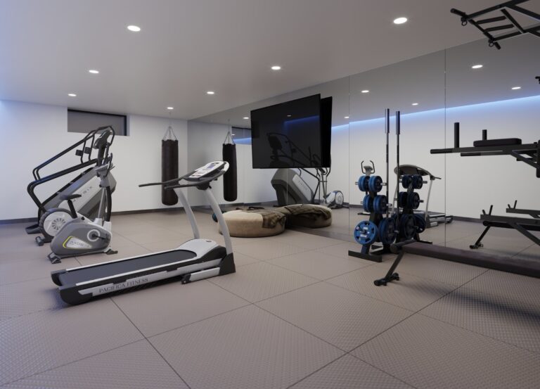 Оформление спортивного зала в цокольном этаже дома