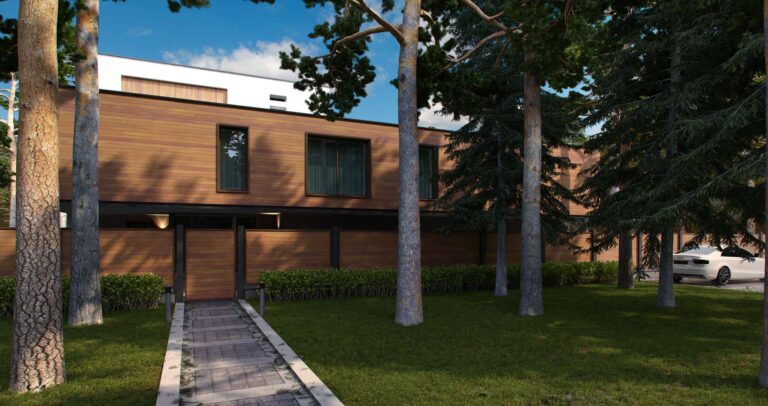 Отделка деревом бокового фасаде дома