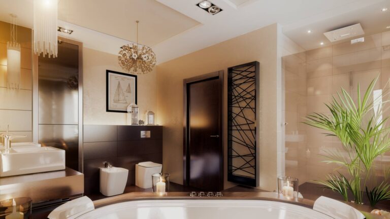 Фото дизайна санузла при полном освещении