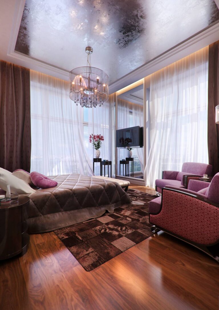 Угловое панорамное окно в дизайне спальни