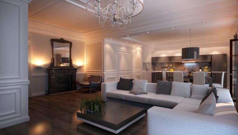 Классический угловой диван в оформлении гостиной