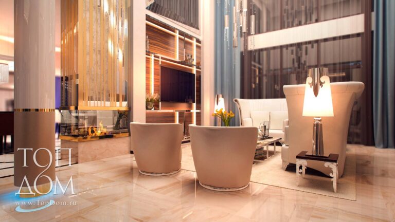 Дизайн интерьера гостиной с уникальным освещением