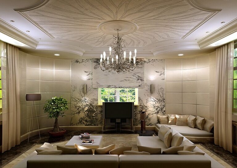 Домашний кинотеатр перед окном в интерьере гостиной