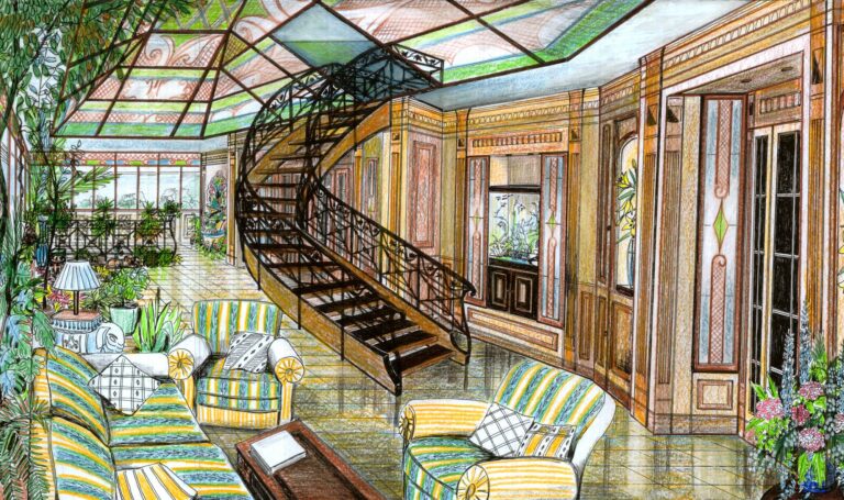 Фацетные витражи в дизайне стен гостиной