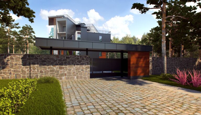 Натуральный камень в отделке площадки для парковки