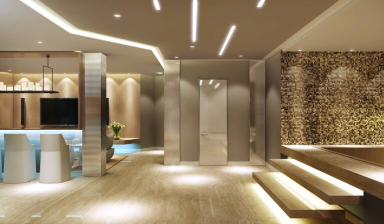 Холл сауны SPA в отделке золотой мозаикой