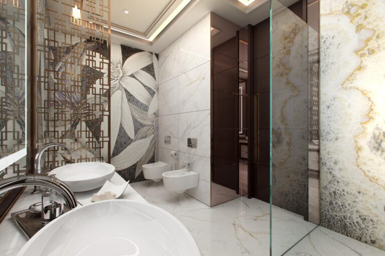 Белая сантехника в интерьере туалетной комнаты