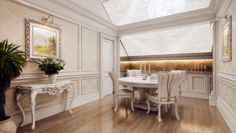 Мансардное помещение с кухней и обеденной зоной