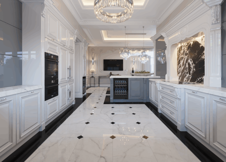 Вариант зонирования интерьера кухни в доме