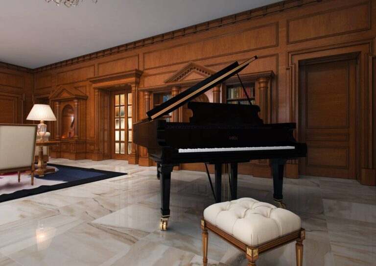 Благородный дизайн гостиной со светлым полом из камня