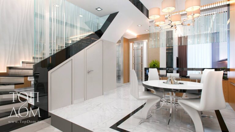 Фото белой мебели в столовой таунхауса