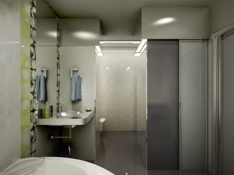 Дизайн современной ванной комнаты с раковиной цвета серебра