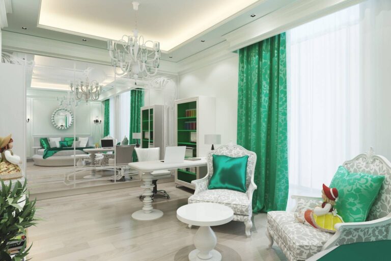 Зеленый акцент в интерьере спальни