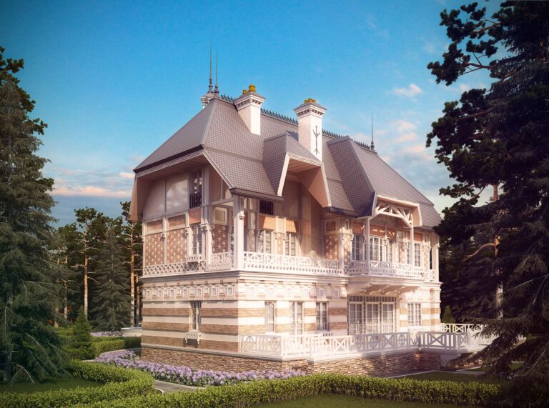 Открытая терраса и балкон на правом фасаде