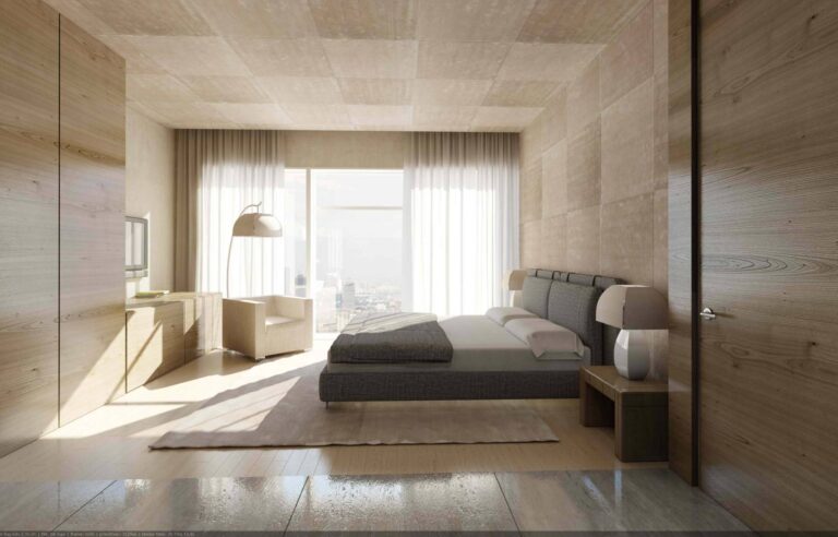 Дизайн спальни с бежево-коричневым цветом отделки