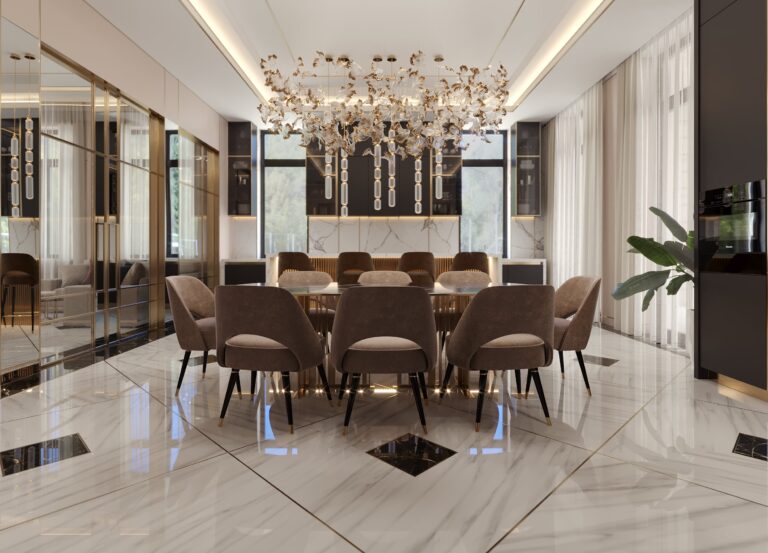 Зеркала и мрамор в дизайне кухни