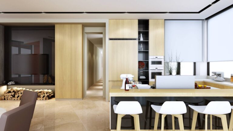 Компактная рабочая зона со встроенной техникой