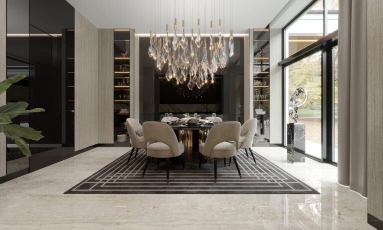 Интерьер столовой в контрастных оттенках