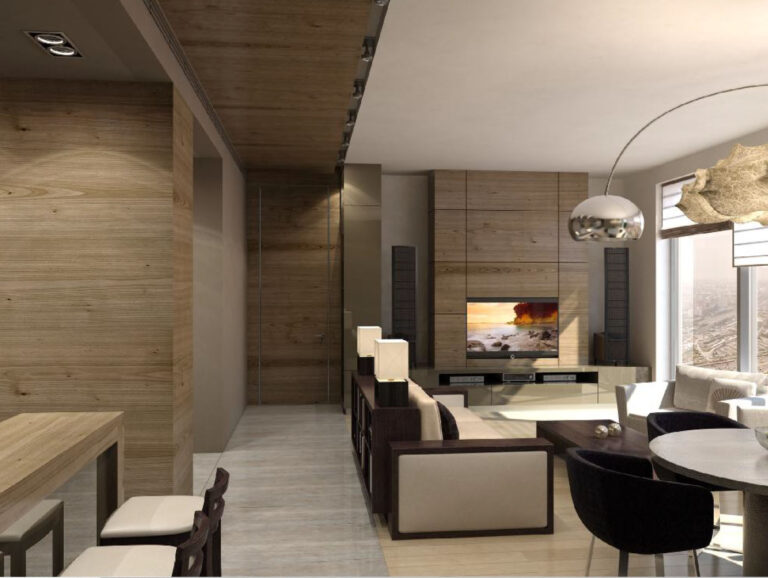 Белый и коричневые тона в дизайне гостиной