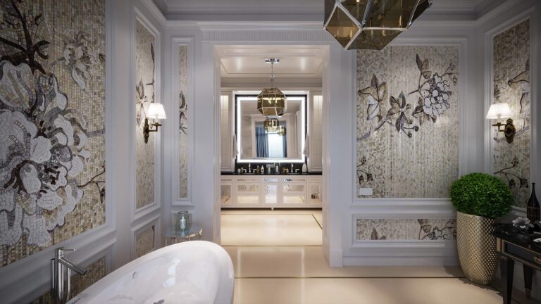 Ванная комната с мозаичными декоративными панелями