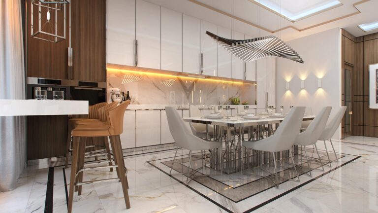 Линейная планировка дизайна современной кухни