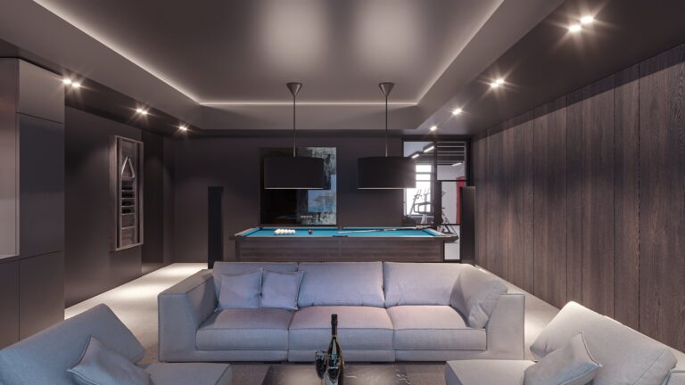 Отделка деревом интерьера бильярдной в доме