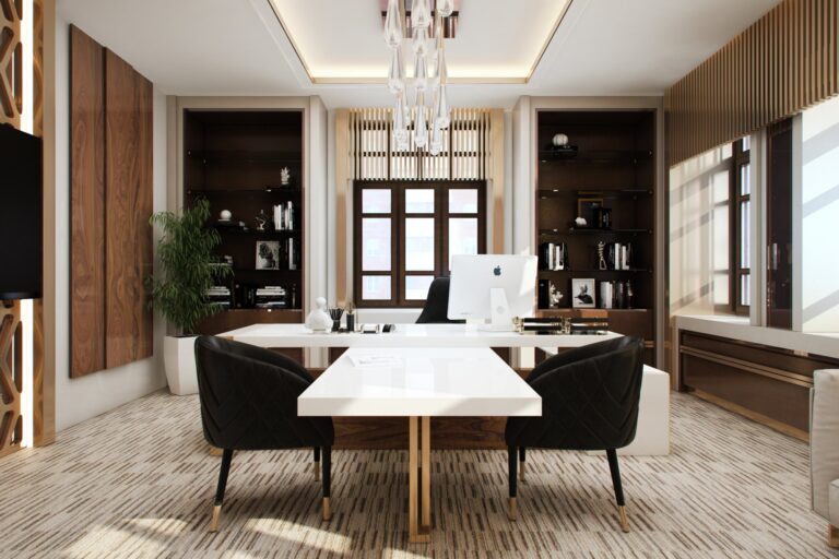 Отделка деревом в современном дизайне кабинета