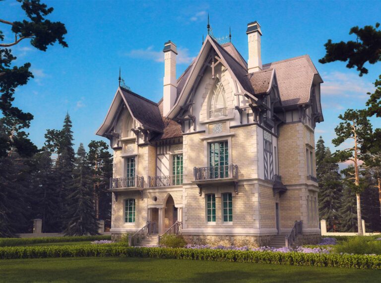 Открытые террасы и эркер на внутреннем фасаде