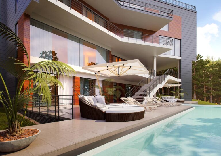 Открытый бассейн с комфортной зоной отдыха