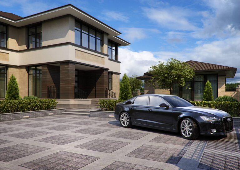 Площадка для автомобиля из гранита серого цвета