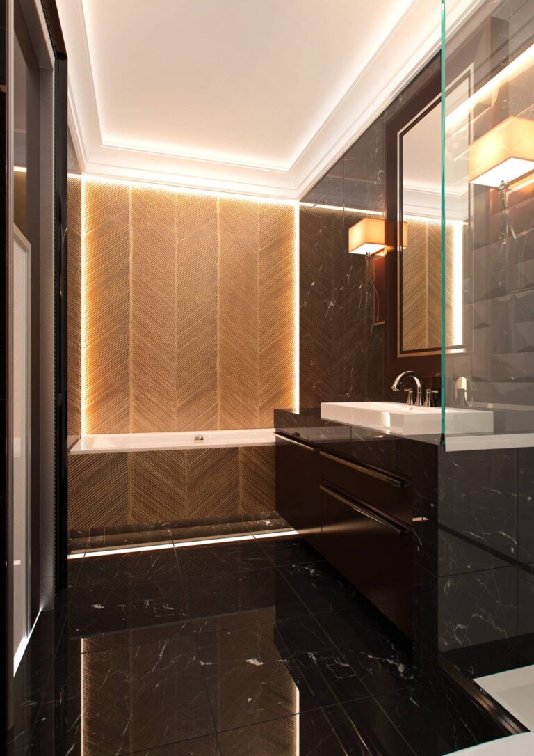 Фото дизайна темной ванной комнаты в квартире