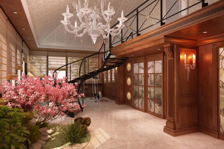 Оформление прихожей в коричневых тонах с витражами