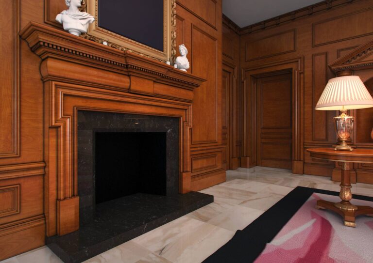 Изящный интерьер гостиной с декором в виде бюстов