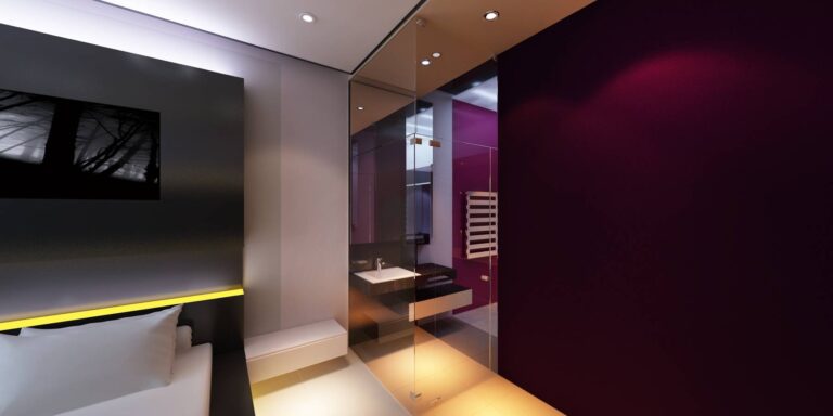 Дизайн небольшой спальни с выходом в совмещенный санузел